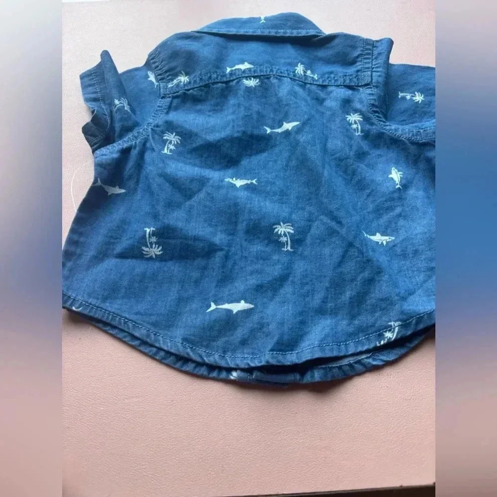 Oshkosh baby Boy Button Down Shirt Shark Print Size 3M